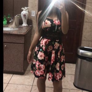 Short black/pink floral dress